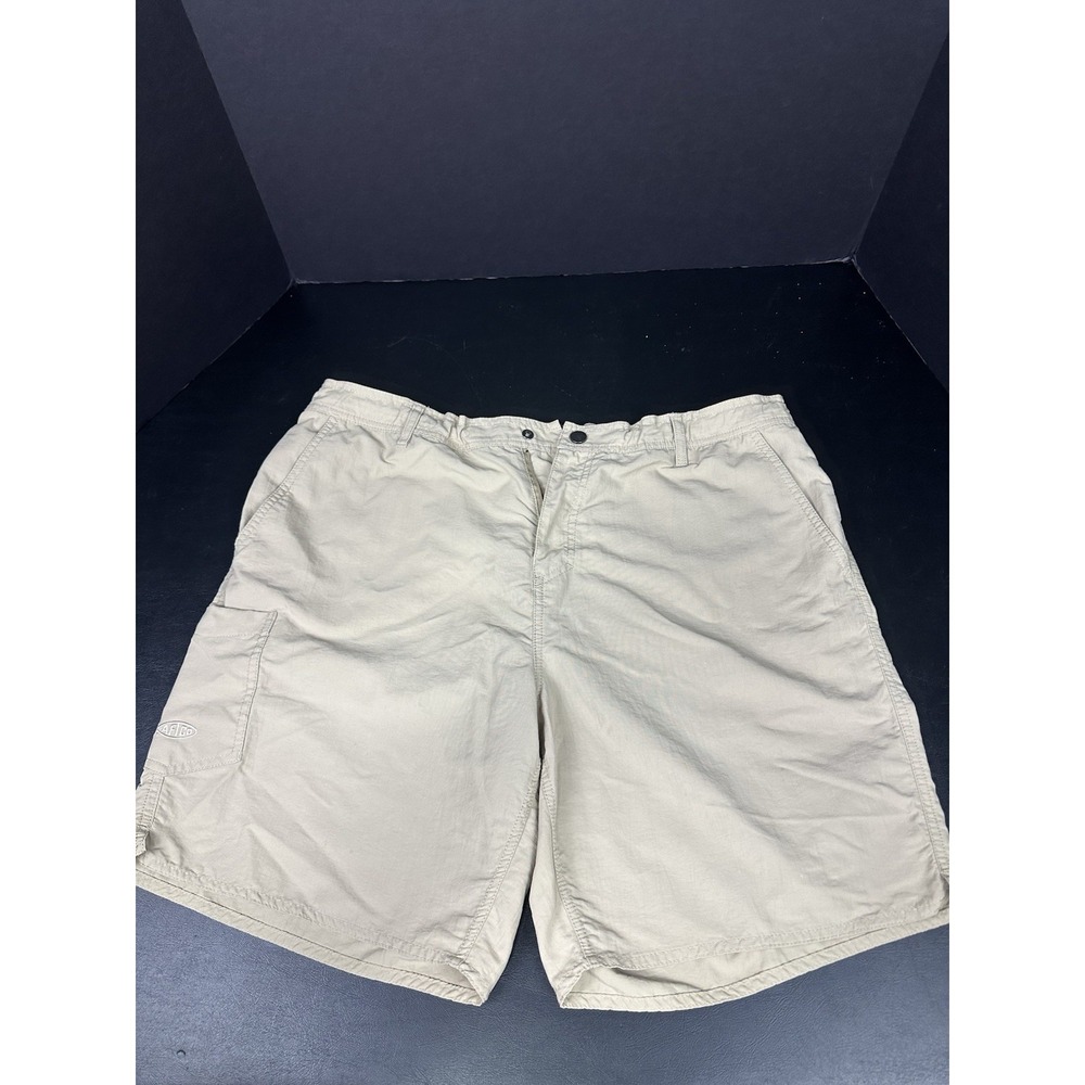 AFTCO Stretch Waist Fishing Shorts Men 36 Khaki Drawstring Nylon 7" Inseam